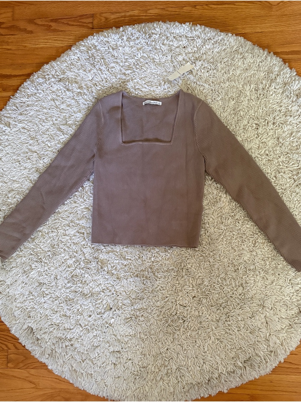 Abercrombie & Fitch Ribbed Long-Sleeve Sweater in Taupe